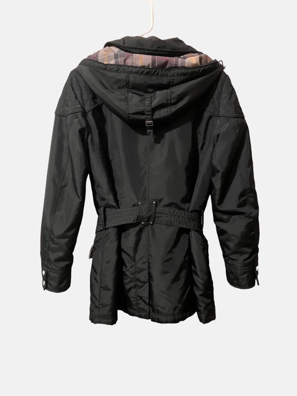 Barbour Belted Hooded Plaid lining quilted jacket Sz UK16 - Picture 6 of 6
